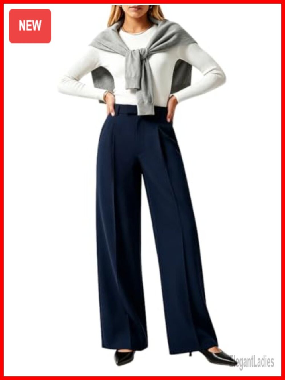 High Waist Pleated Wide Leg Palazzo Pants Work Trousers with Pockets